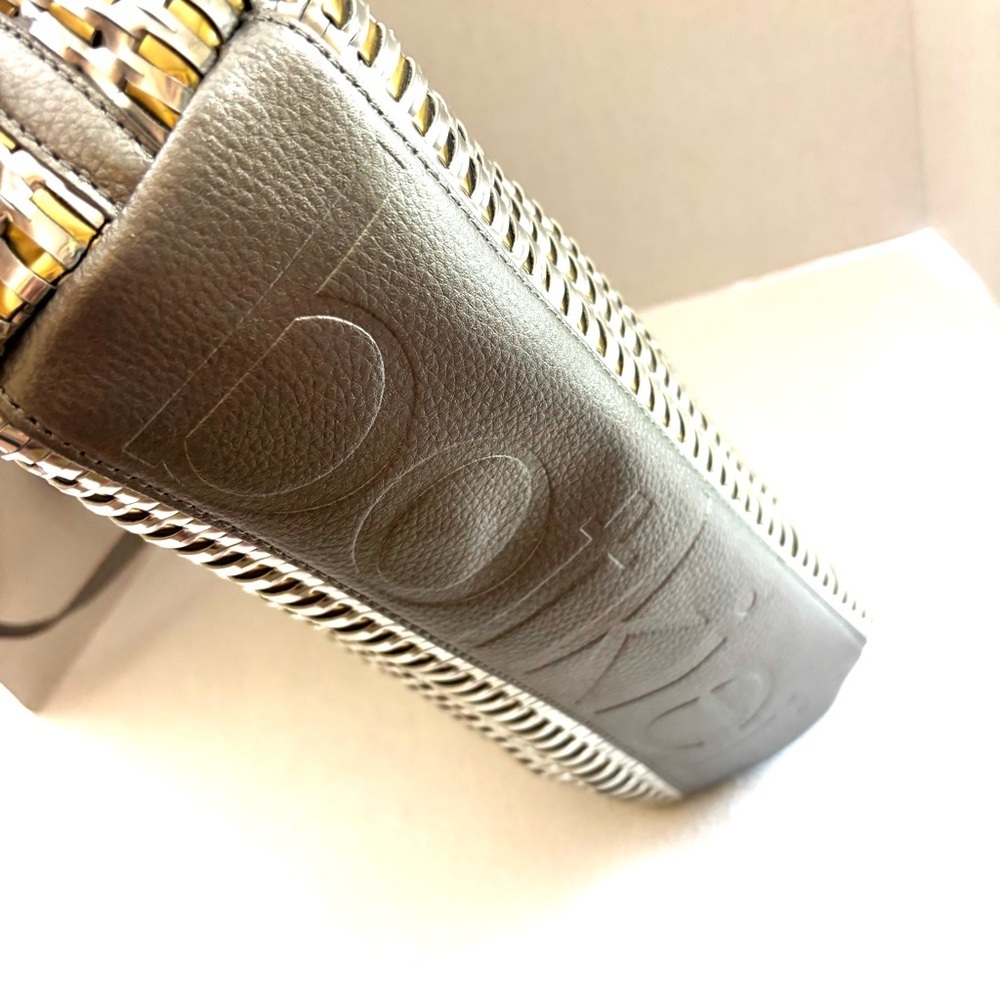 Botkier Large Silver/ Gold Metallic New York Leather Woven Tote Bag Purse - Picture 12 of 15